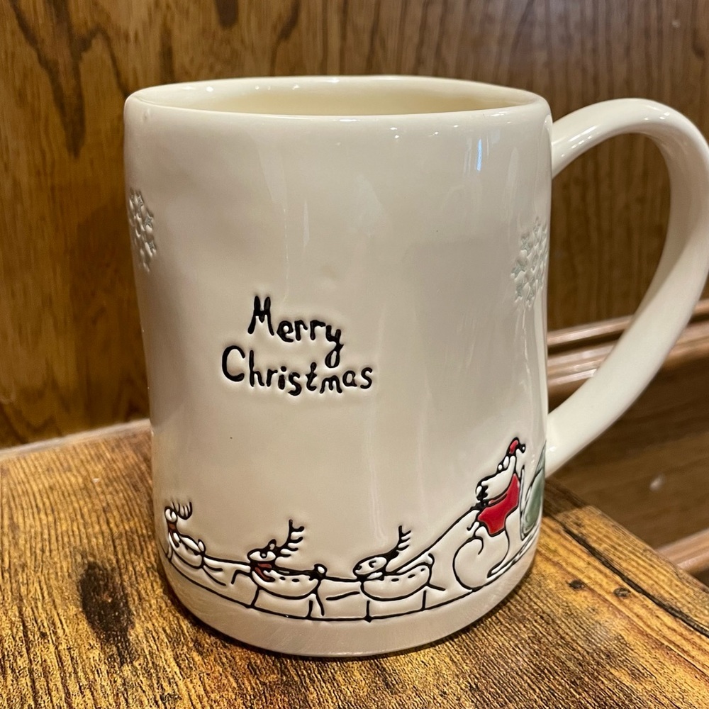 Potter's Studio Merry Christmas Santa in his Sleigh & Reindeer Snowflake Mug NEW